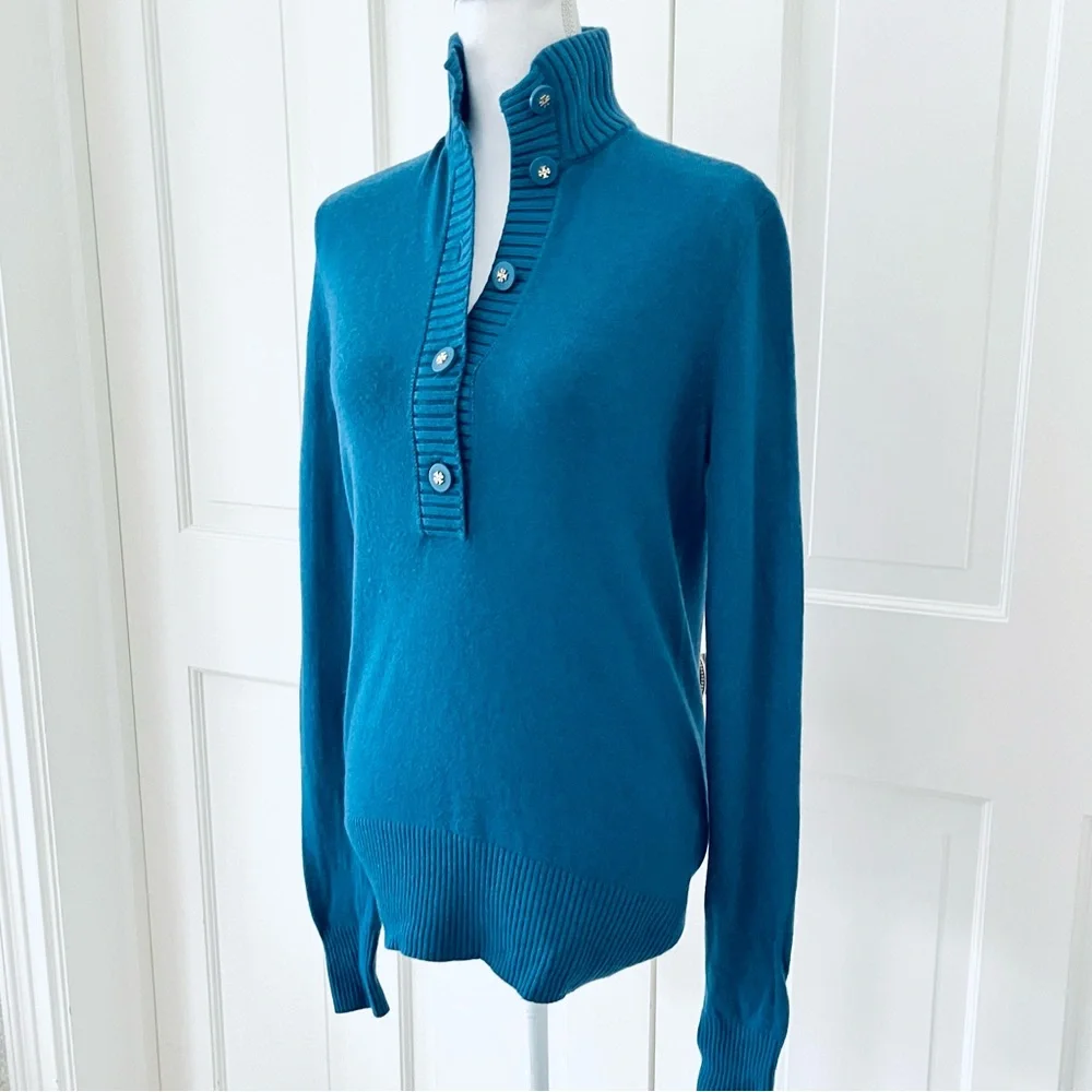 Tory Burch teal blue button up sweater S